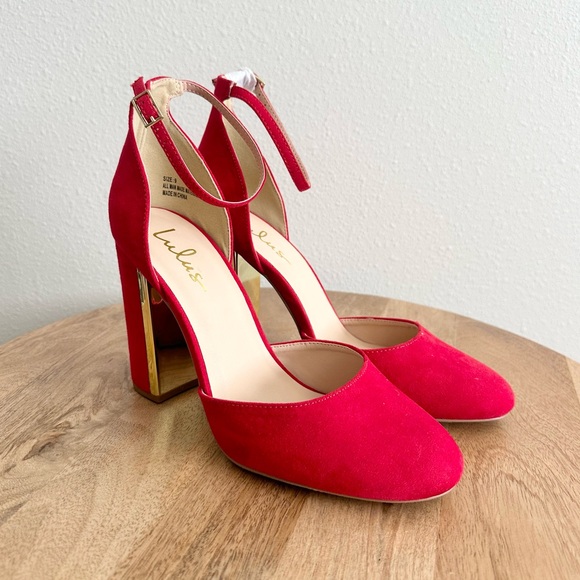 NEW Lulu’s Red Suede Ankle Strap Heels Size 9 - Picture 3 of 9